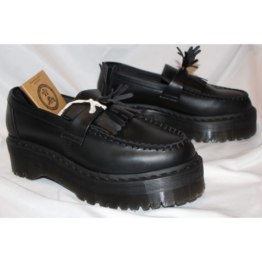 Dr. Martens Adrian Quad Vegan Leather Platform Loafers Black‎ NEW